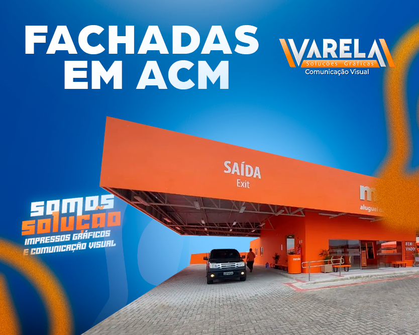 Arte Varela sobre fachadas em ACM com imagem de locadora Movida
